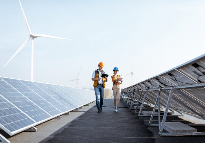 Engineers on a solar power plant